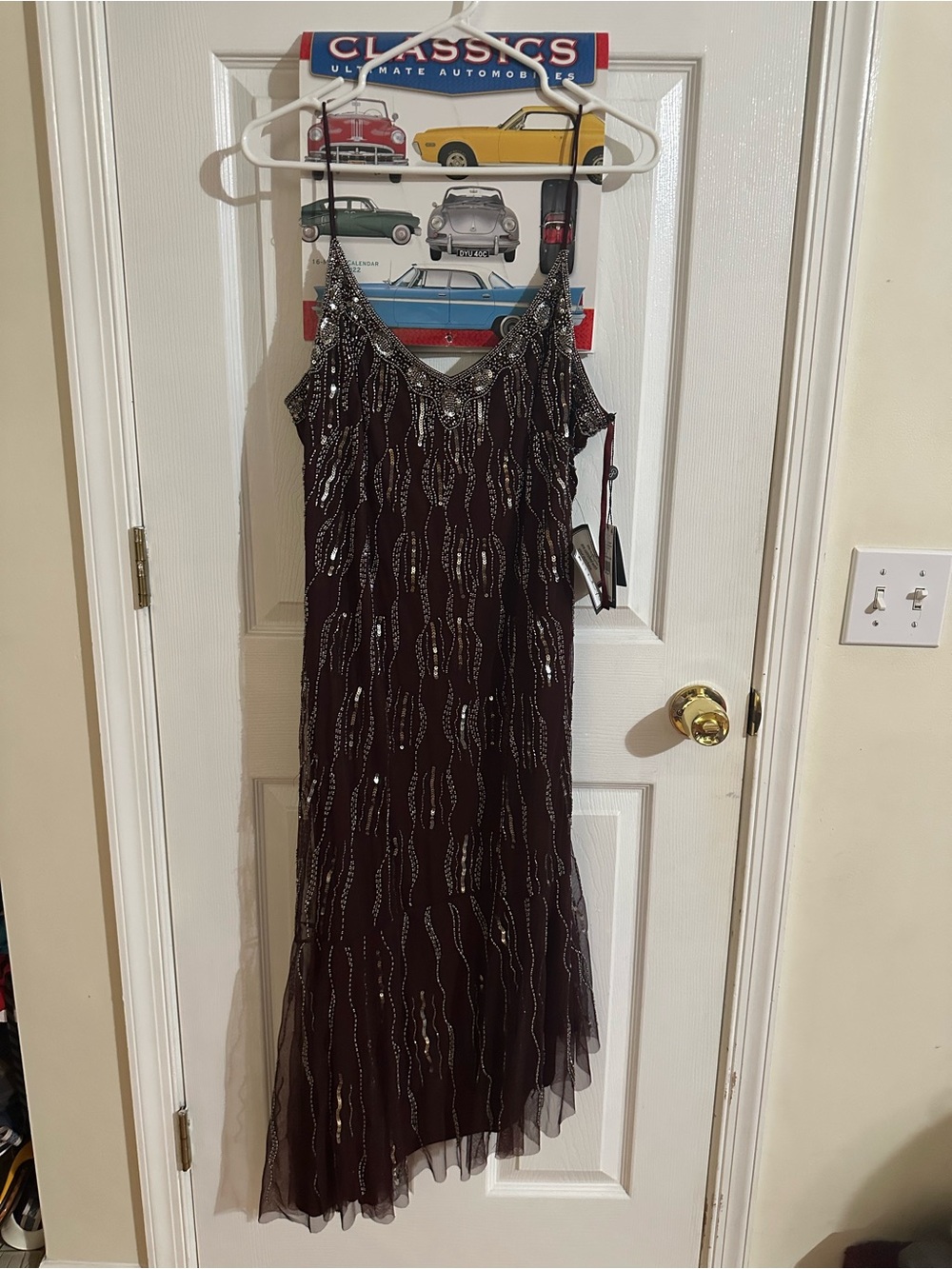 Adrianna Papell Beaded Wine-Red Evening Dress